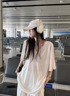 Here yaya shop 薄荷面膜t纸片人宽松短袖赛得利莱赛尔大t恤女