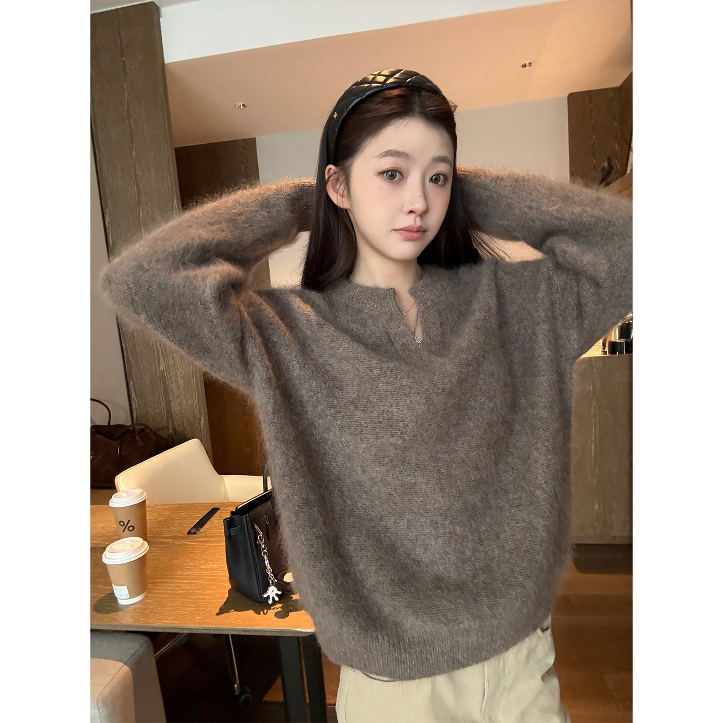 Here yaya shop 清仓不退换-高品质南非羊毛马海毛开口领厚实毛衣,女装/女士精品,毛衣,淘宝优惠券,粉丝福利购,淘宝优惠卷