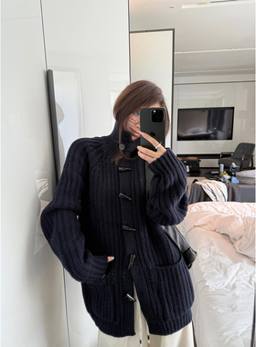 Here yaya shop 重磅100%羊毛手工份量加倍粗针牛角扣毛衣厚外套