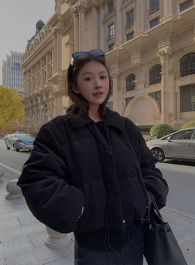 Here yaya shop 小煤球甜酷时髦精重工灯芯绒90白鸭绒羽绒服外套