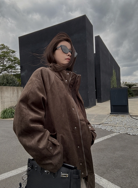 Here yaya shop 熔岩热巧复古时髦系列麂皮绒机车90白鸭绒羽绒服