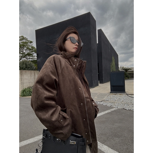 熔岩热巧复古时髦系列麂皮绒机车90白鸭绒羽绒服 shop Here yaya