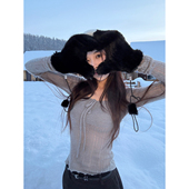 shop奶油甜茶精致微透进口羊毛38%羊毛16%羊驼毛针织衫 Here yaya