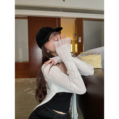 Here yaya shop 海盐冷茶温柔氛围自带凉感亚麻微透针织开衫