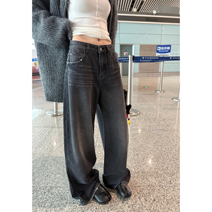 9.14 shop Here 腔调泼墨水洗做旧工艺直筒炭灰牛仔裤 yaya