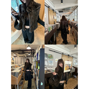 Here yaya shop 复古vintage时髦调调不显臃肿随意感兔毛马甲