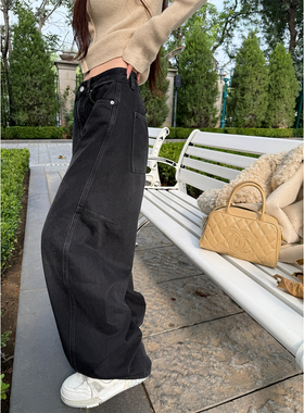 Here yaya shop 高工艺重工水洗植绒磨毛经典弯刀裤牛仔裤