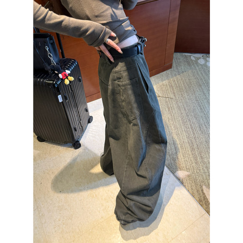 Here yaya shop 雾岛复古重工水洗时髦且随意做旧工装裤