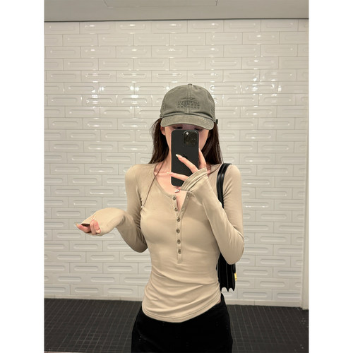 Here yaya shop 奶盐慕斯新抗起球高压弹力椰子扣薄绒超绝打底衫