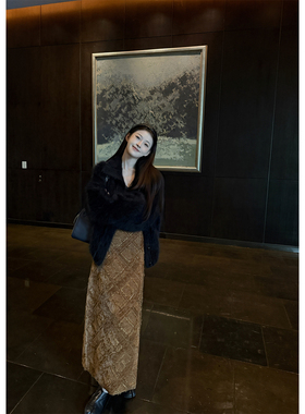 Here yaya shop 焦糖松果重工系列绵密厚实雪尼尔精致穿搭半身裙