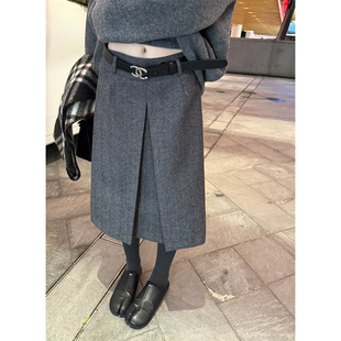 感时髦精小A字版 Here 入冬仪式 shop 人字纹50%羊毛呢料中裙 yaya