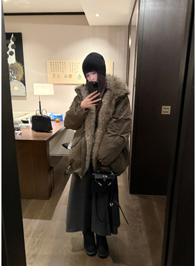 北岛冬日氛围感重工艺保暖环保皮草拼接80白鸭绒羽绒服