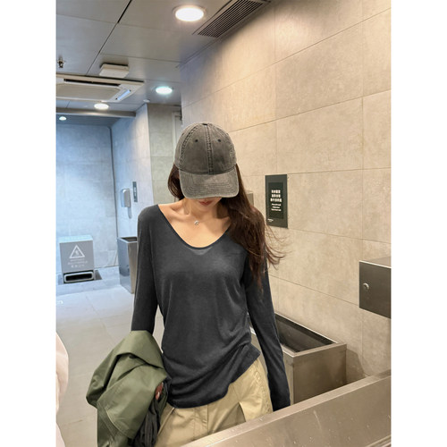 Here yaya shop 宅女t酥糊炸裂进口天丝亚麻纸片人修容长袖防晒t