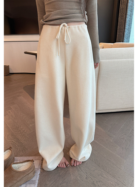 Here yaya shop 乳酪酸奶淡人穿搭极简厚实羊毛尼料重工懒人裤