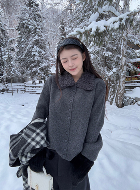 Here yaya shop 海盐布蕾软糯糯精致松弛感100%羊毛毛领毛衣