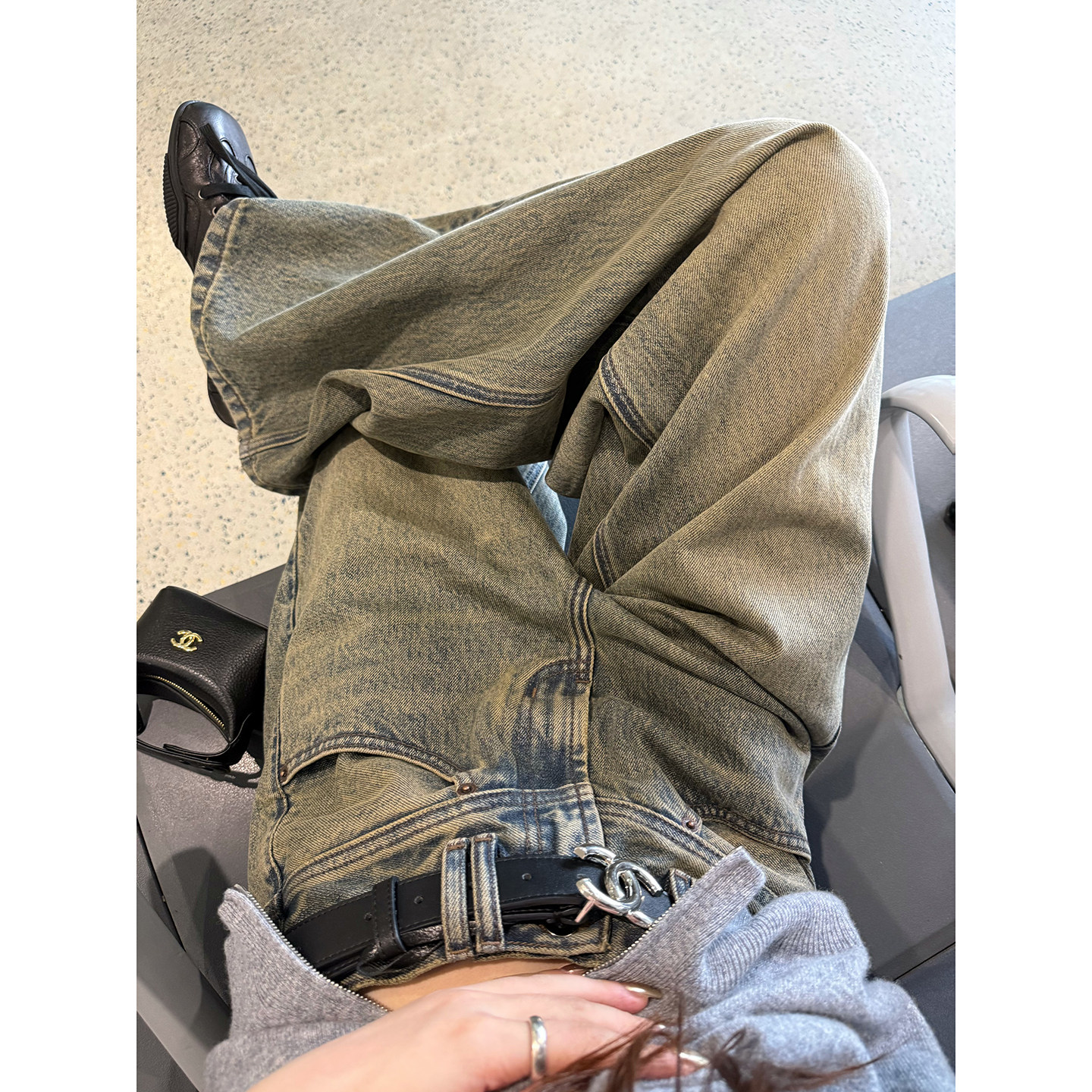 Here yaya shop 脏脏牛版型ju赞显比例高工艺水洗窄版直筒牛仔裤