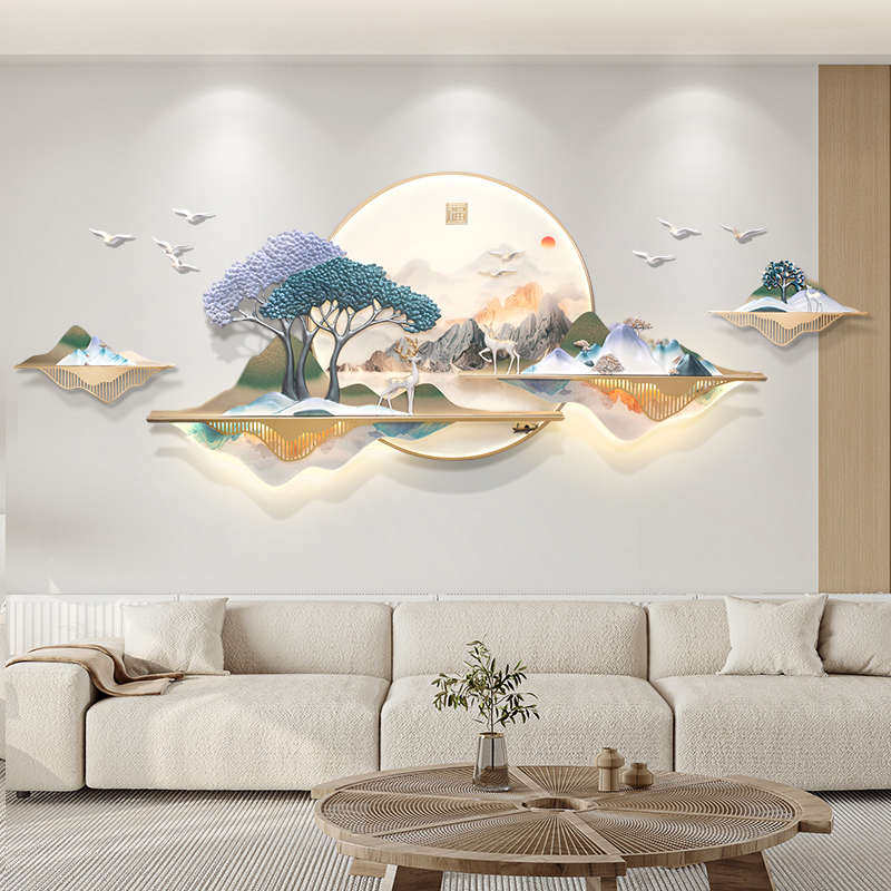 新中式沙发背景墙装饰灯挂件挂画立体轻奢圆形装饰画客厅高档大气,家居饰品,现代装饰画,淘宝优惠券,粉丝福利购,淘宝优惠卷