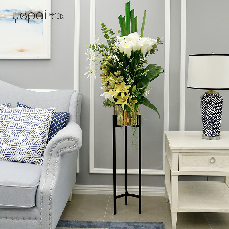 高档轻奢装饰花摆设仿真花客厅电视柜两边摆的花沙发旁落地金属架,家居饰品,仿真花/假花,淘宝优惠券,粉丝福利购,淘宝优惠卷