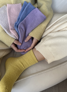 珊瑚绒暖脚女式彩色粉色黄色女生女款冬天袜子女简约风中筒袜保暖