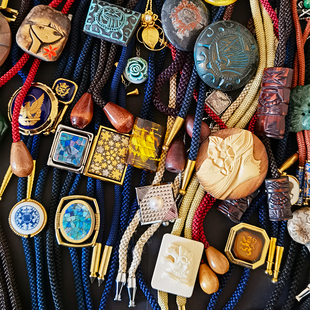 中古Bola波洛男士领带项链Bolo Tie美国西部宝石珍珠挂饰古着孤品