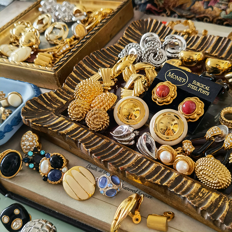 耳夹vintage中古耳饰复古Monet