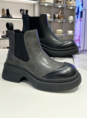 EBLAN伊伴女鞋短靴女2024新款春秋单靴厚底黑色英伦风B24525510