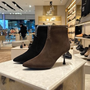 natursun娜冉女鞋尖头细跟高跟女士靴子单靴2025新款秋N25550101