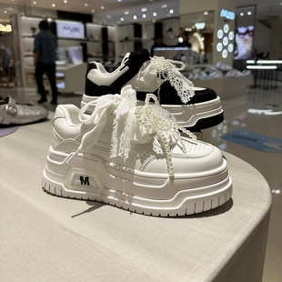 MIO米奥女鞋厚底增高小白鞋休闲2025新款运动休闲珍珠M254586781