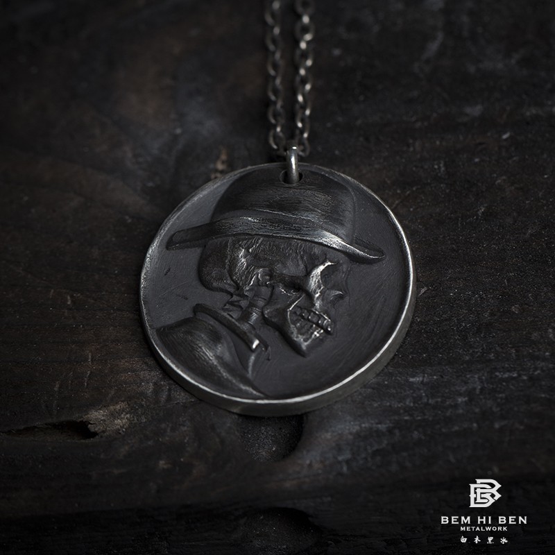 白木黑冰原创设计手工骷髅银饰