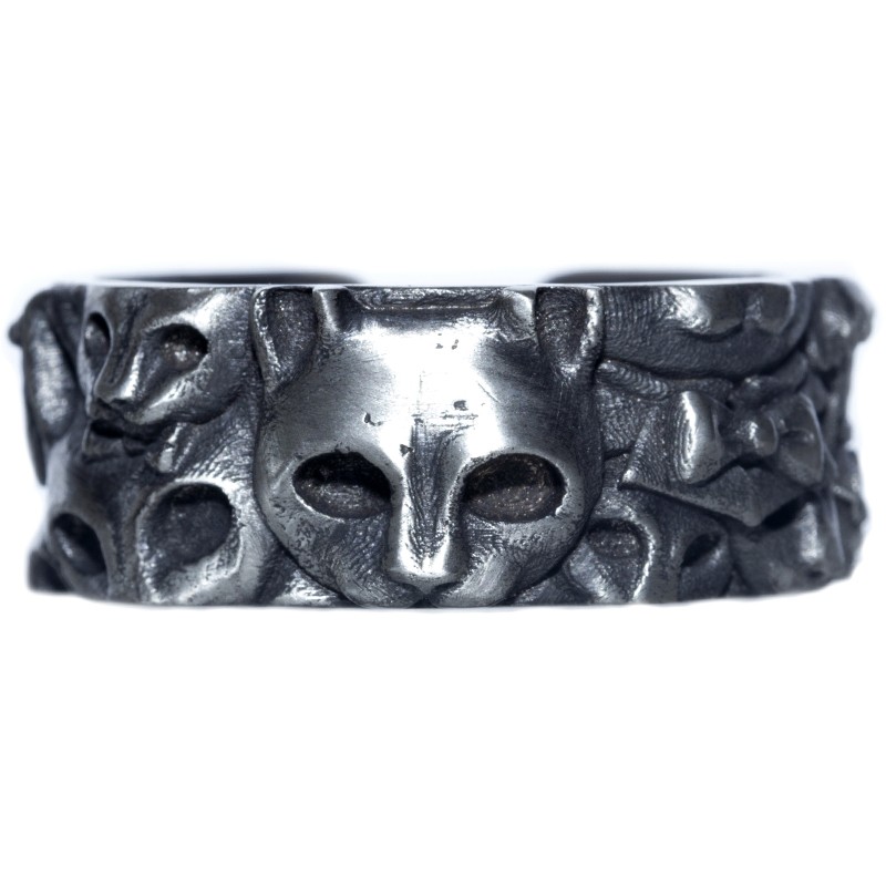 白木黑冰原创设计小猫男开口戒指