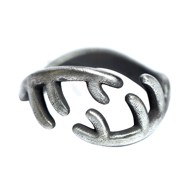 原创设计风暗黑鹿角925银戒指