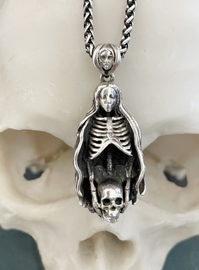 原创纯银骷髅吊坠百搭项链暗黑