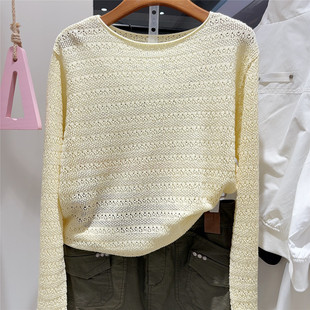 套头镂空针织衫 一字领长袖 女6037 2026春夏新款 欧洲站实体同款