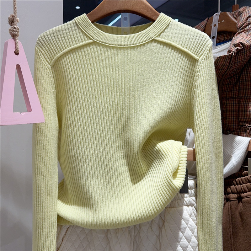 圆领正肩长袖套头100%羊毛针织衫