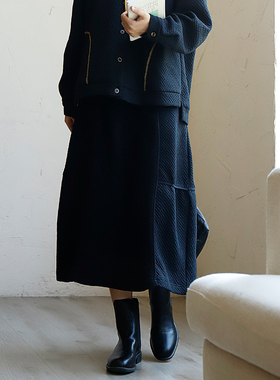 掂量女装 春季新款黑色半身裙拼接设计感加厚冬裙文艺H4V02S11750