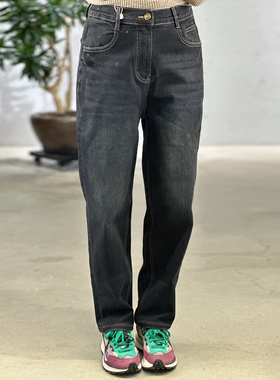 掂量女装 秋冬新款复古高腰直筒加绒牛仔裤女宽松显瘦H4V01Z12270