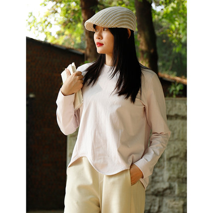 掂量女装 夏季新款纯色长袖T恤女设计感简约宽松百搭L1V01T13356