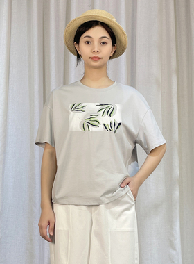 掂量女装 夏季新款设计感印花圆领短袖T恤女宽松休闲Y2W10T12629