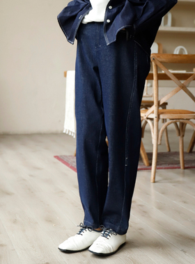 掂量女装 2025年春季新款深蓝色牛仔裤宽松休闲文艺风Y3V01Z12995