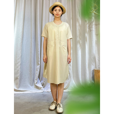 掂量夏季短袖圆领连衣裙女中长款