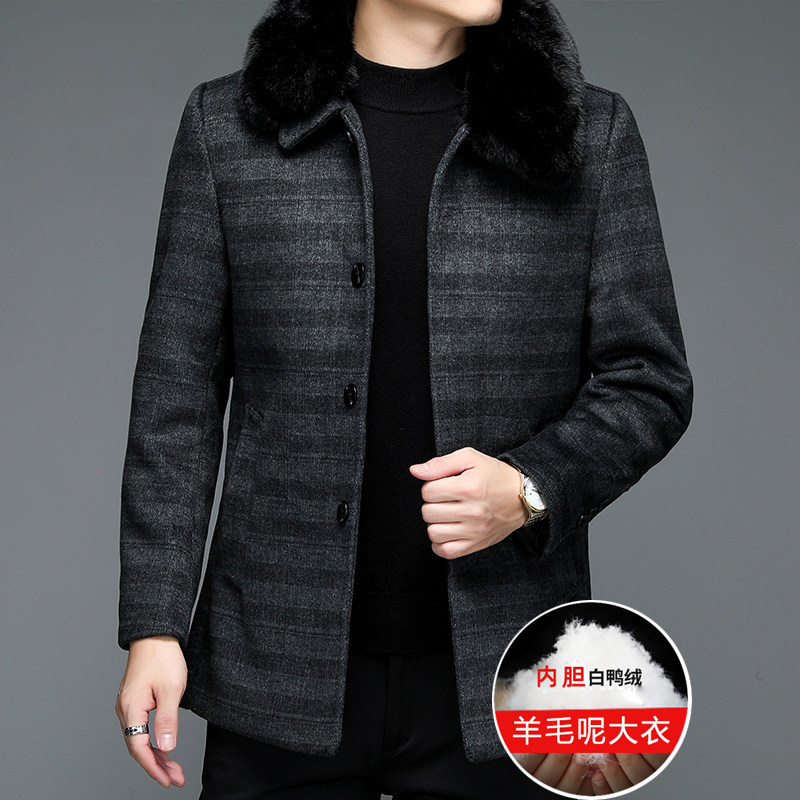8121/P200羽绒内胆羊毛呢大衣爸爸大衣中老年冬装外套风衣图片