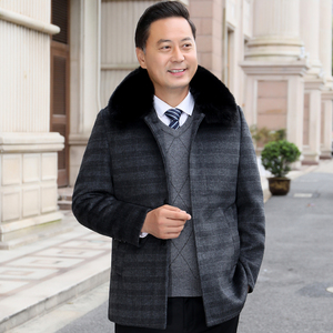 8122/P200羽绒呢大衣男爸爸中长款呢大衣外套老人羊毛风衣商务男图片