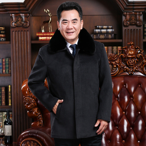 8019/P130爸爸呢大衣加绒加厚中长款大衣中老年父亲商务大衣图片