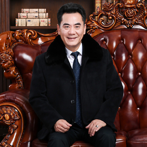 8019/P130爸爸呢大衣加绒加厚中长款大衣中老年父亲商务大衣