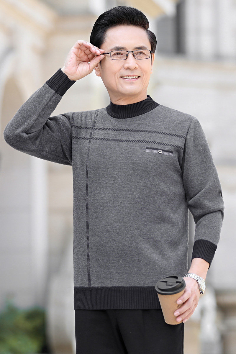 2611/P35中老年打底毛线衫男保暖圆领毛衣爸爸冬装老人宽松毛衣,男装针织衫/毛衣,星座1216