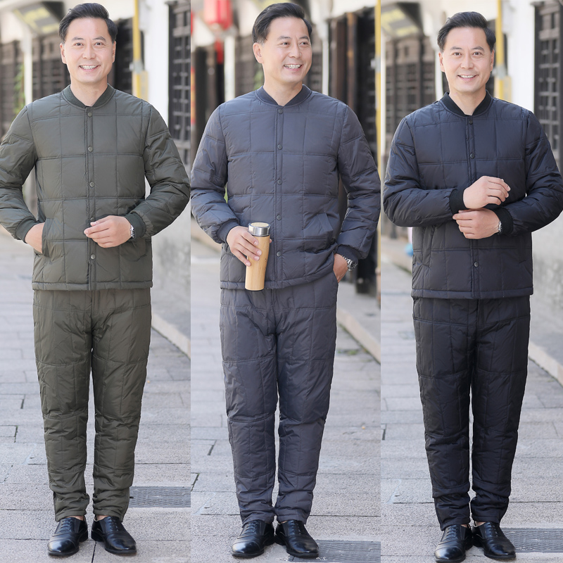 羽绒内胆套装！501/P130老人羽绒内胆上衣裤子中老年爸爸套装，保暖内衣，星座1216