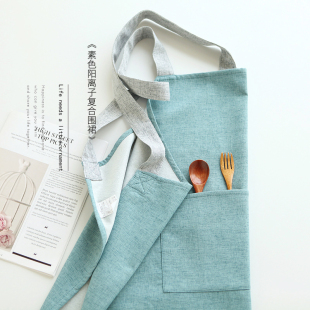 6643简约日系文艺厨房围裙女布艺韩版时尚奶茶花店工作服围腰罩衣