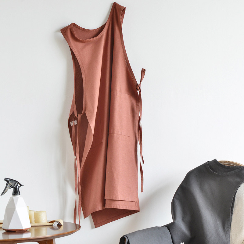 7653韩版时尚纯棉可调节居家厨房反穿罩衣女士奶茶花店工作服围裙