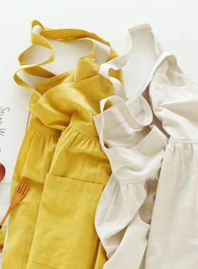 7609韩版纯棉文艺小清新家务厨房围裙奶茶咖啡花店工作围腰女士