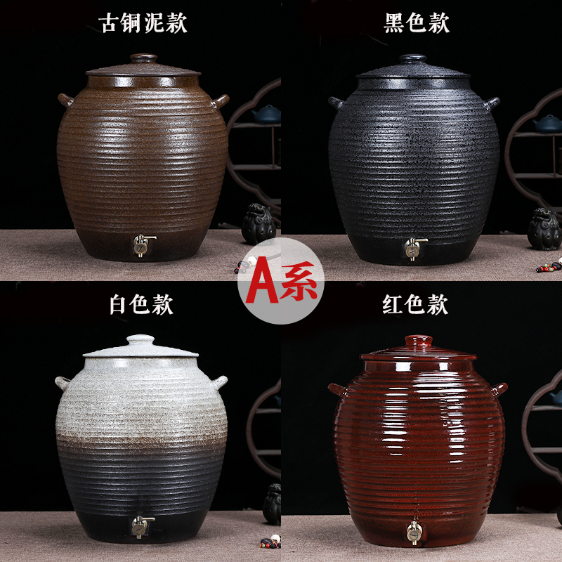宜兴紫砂水缸 储水罐 过滤饮水净水器水罐 大天目黑 上出水抽水孔